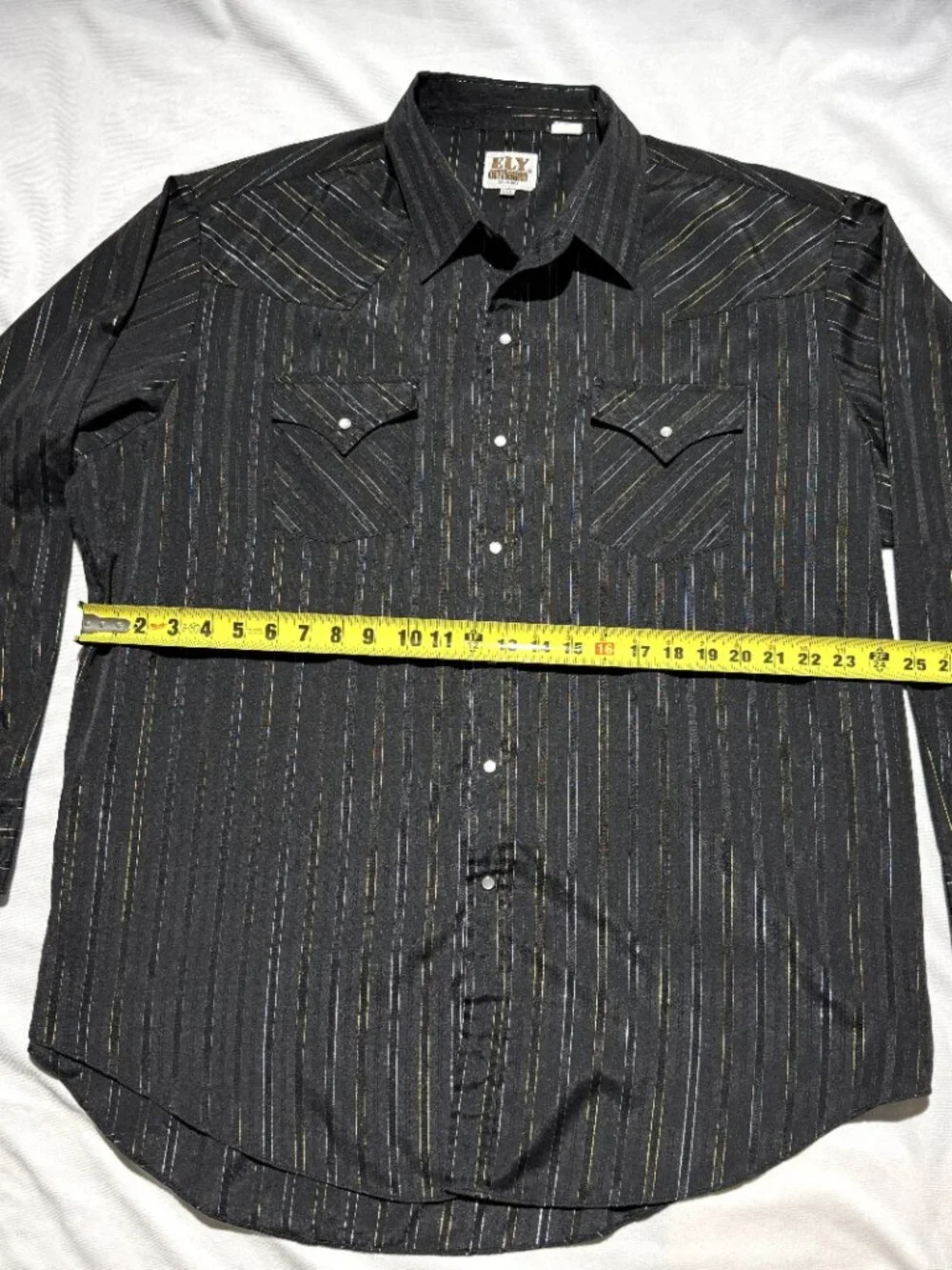 Ely Cattleman Mens Shirt XXL Black/ Metallic Stripes Pearl Snap Western Dress - Picture 4 of 7